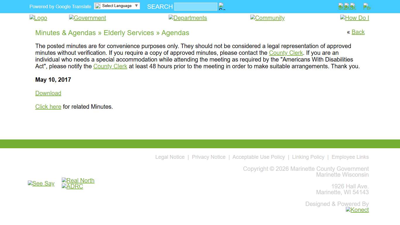 Marinette County » Minutes & Agendas » Elderly Services » Agendas