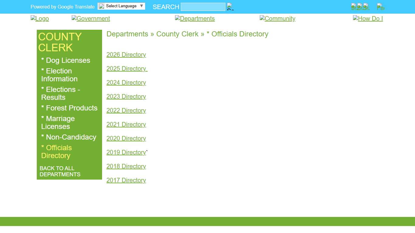 Marinette County » Departments » County Clerk » * Officials Directory